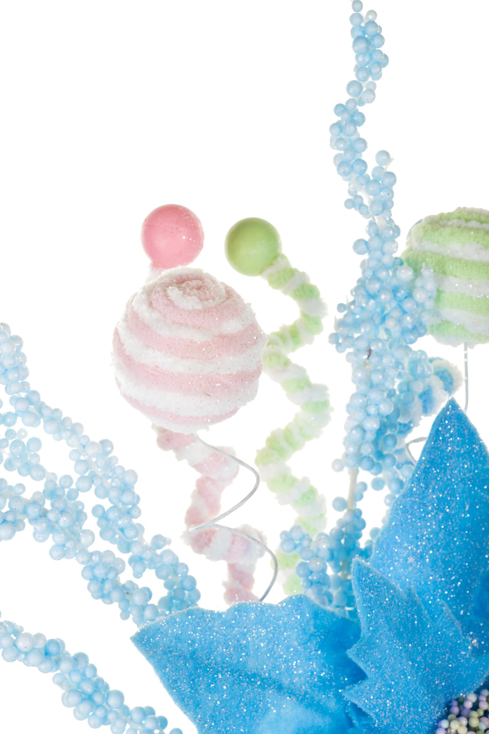 Blue Poinsettia Tree Topper With Candy Pompom Explosions - Image 7