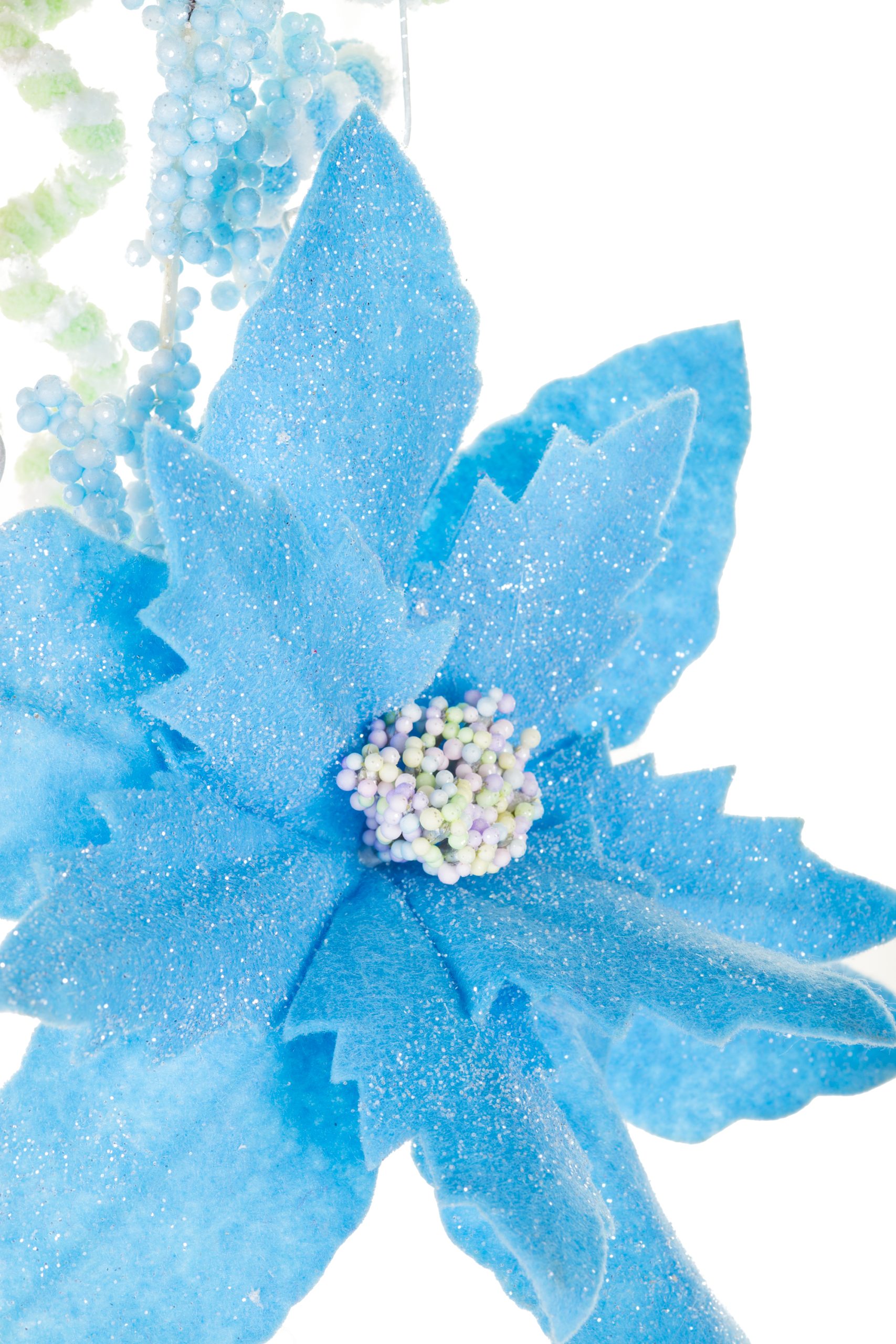 Blue Poinsettia Tree Topper With Candy Pompom Explosions - Image 8