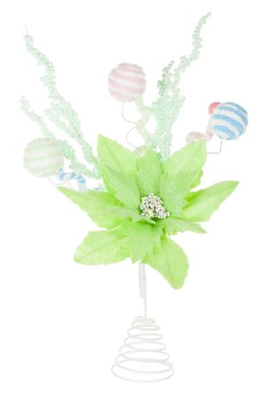 Green Poinsettia Tree Topper With Candy Pompom Explosions