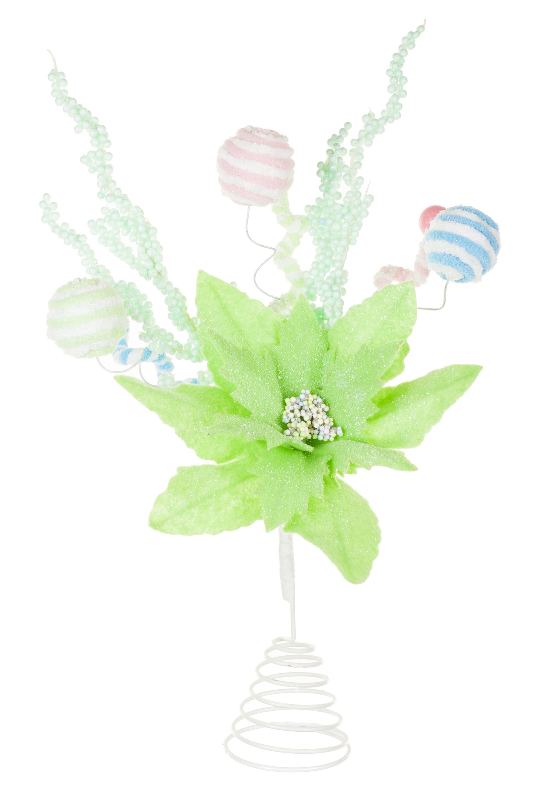 Green Poinsettia Tree Topper With Candy Pompom Explosions