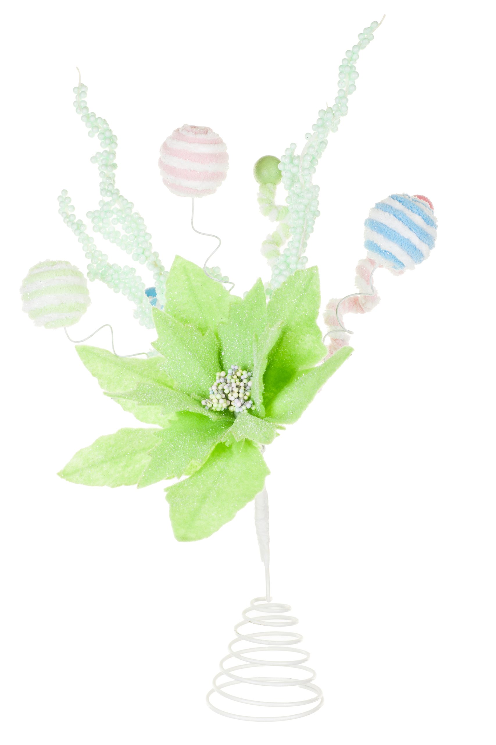 Green Poinsettia Tree Topper With Candy Pompom Explosions - Image 2