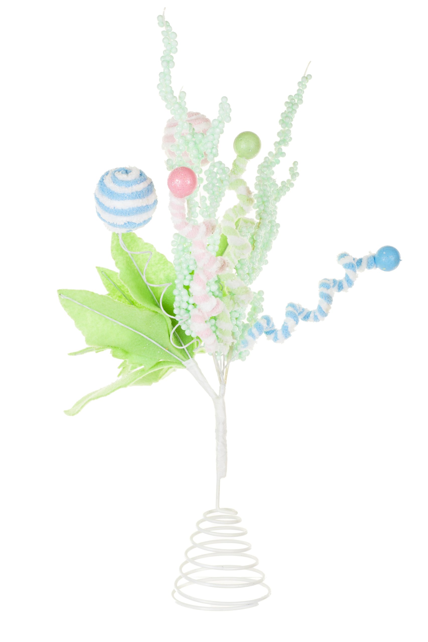 Green Poinsettia Tree Topper With Candy Pompom Explosions - Image 4