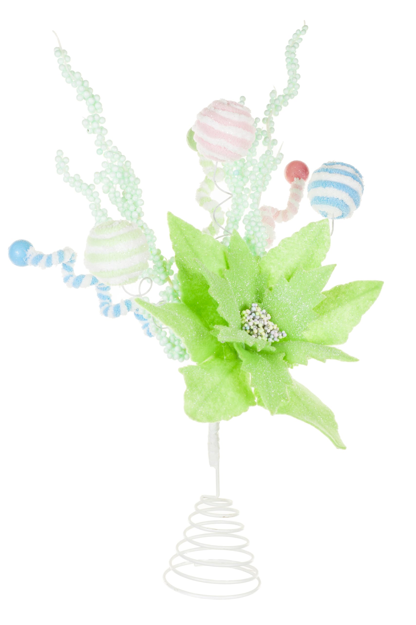 Green Poinsettia Tree Topper With Candy Pompom Explosions - Image 6