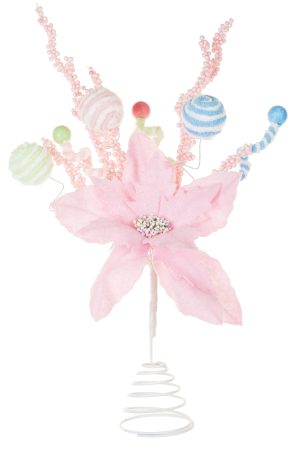 Pink Poinsettia Tree Topper With Candy Pompom Explosions