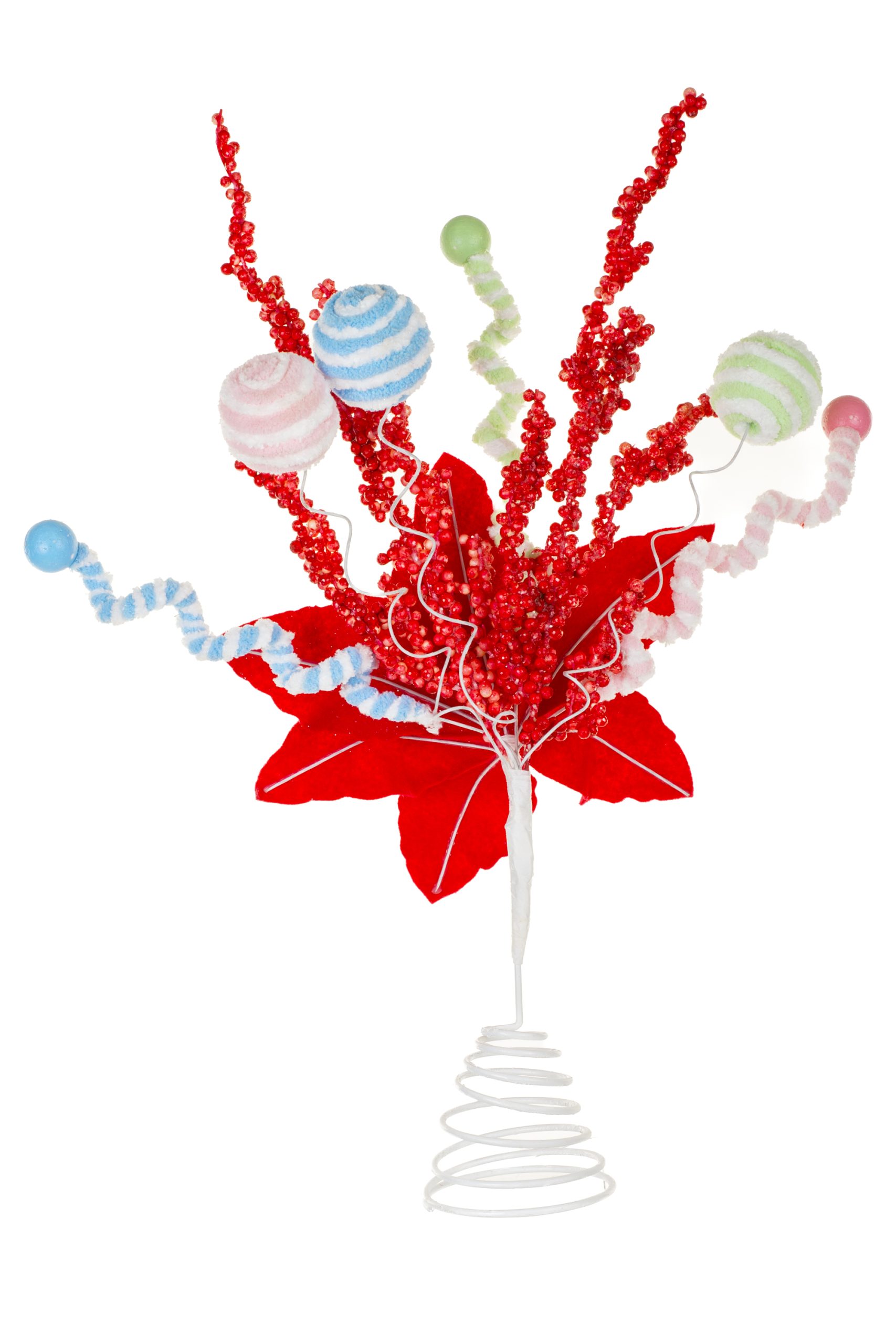 Red Poinsettia Tree Topper With Candy Pompom Explosions - Image 4