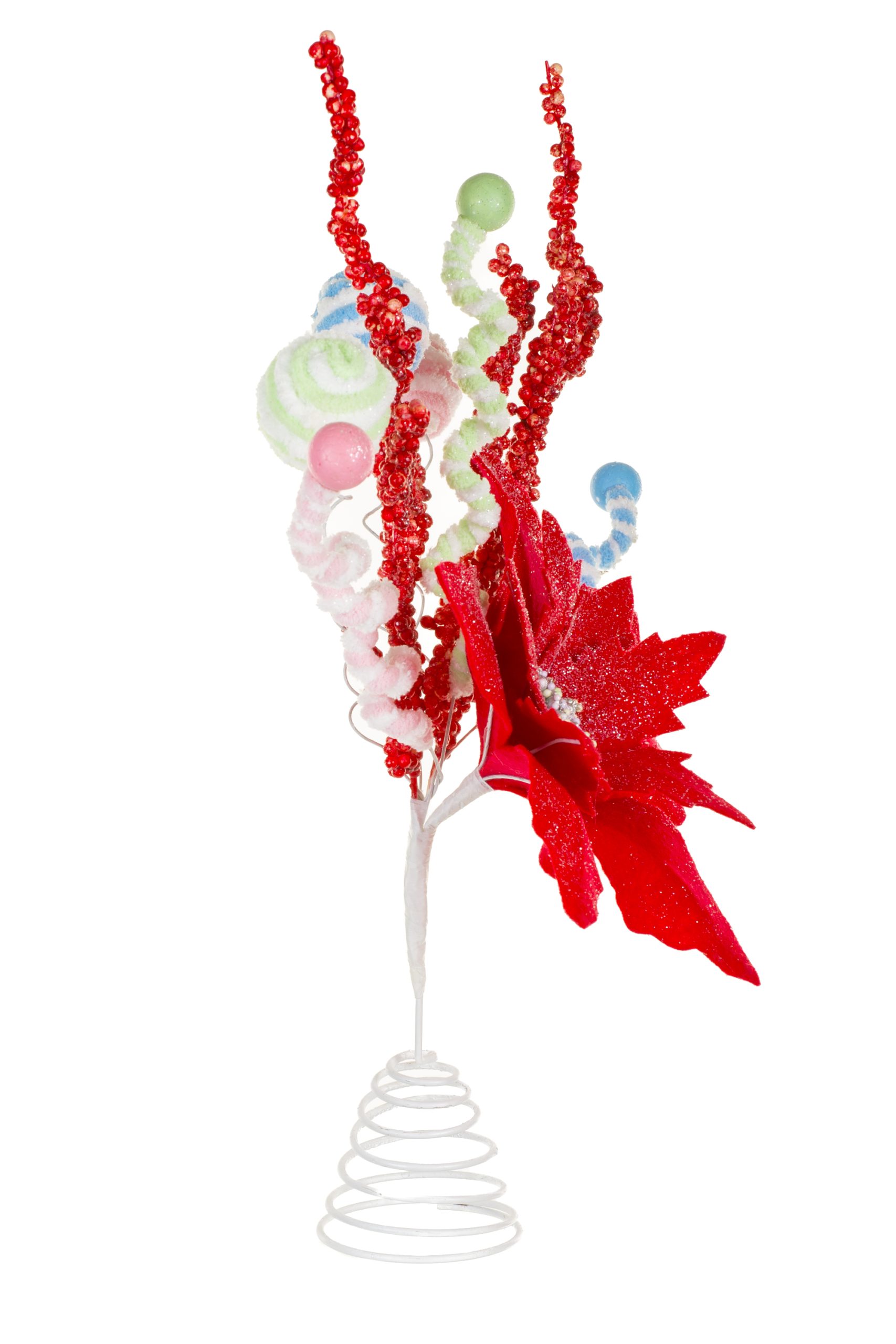 Red Poinsettia Tree Topper With Candy Pompom Explosions - Image 5