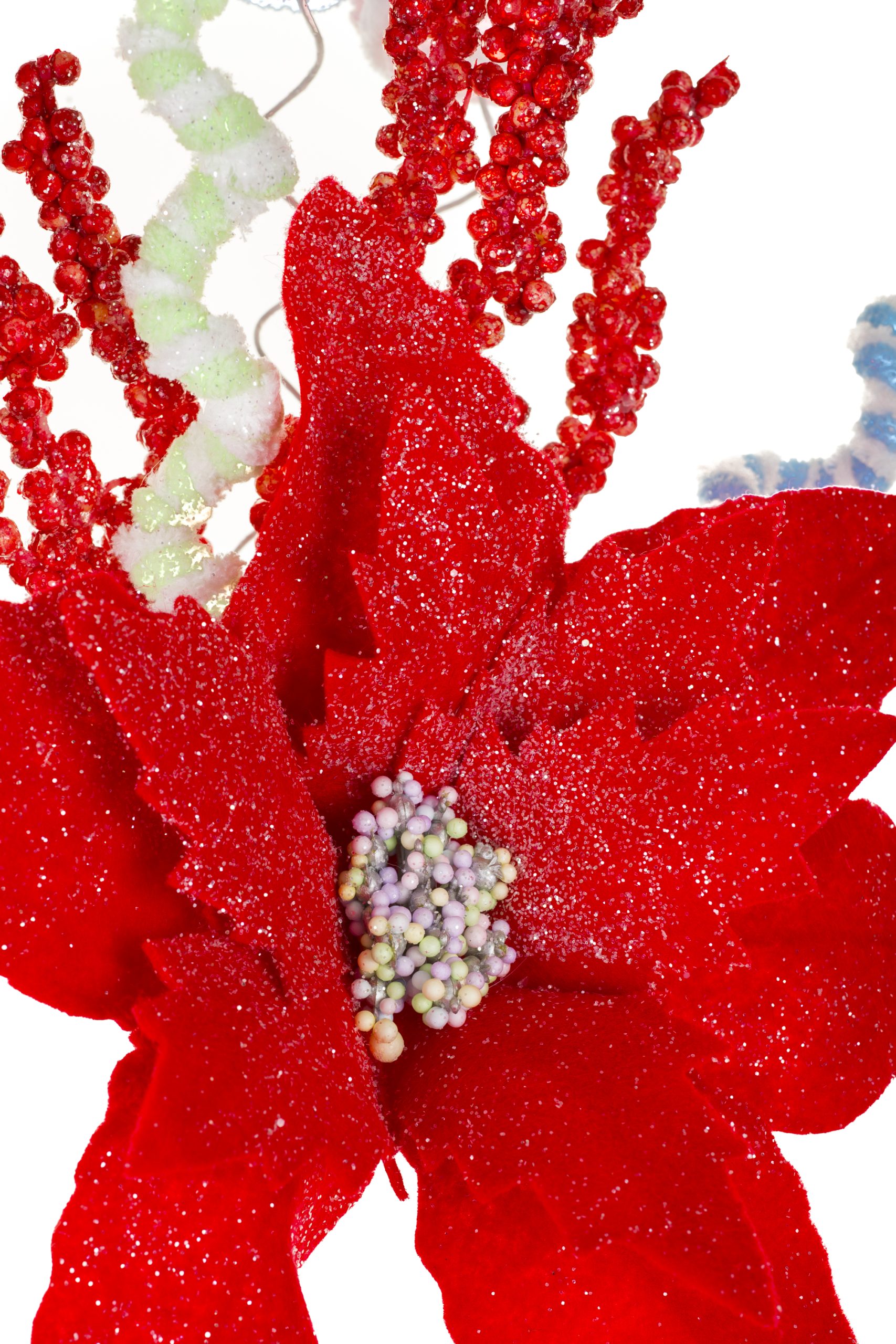 Red Poinsettia Tree Topper With Candy Pompom Explosions - Image 8