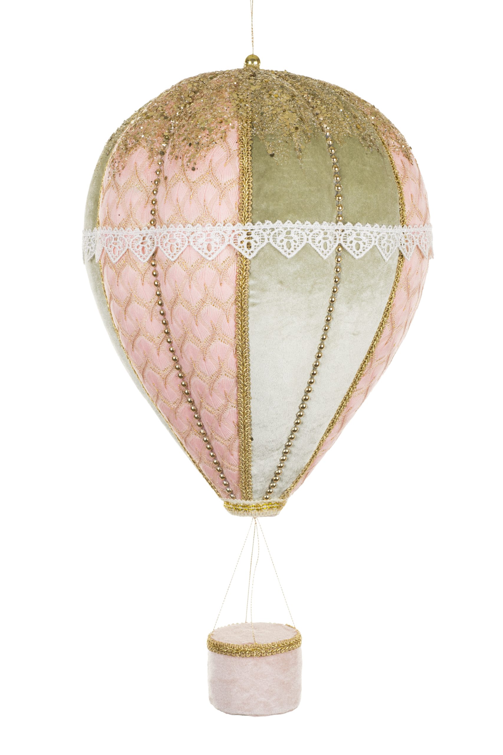 Hanging Pastel Pink Victorian Hot Air Balloon With Gold Accents - Image 2
