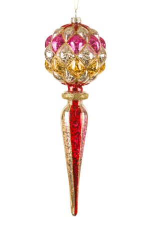 Multi Faceted Finial Ornament With Gold Stripes