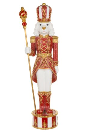 Red Doggy Soldier Accent Holding Christmas Staff