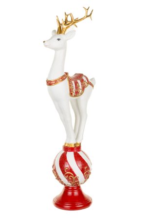 White Saddled Reindeer Accent With Golden Antlers