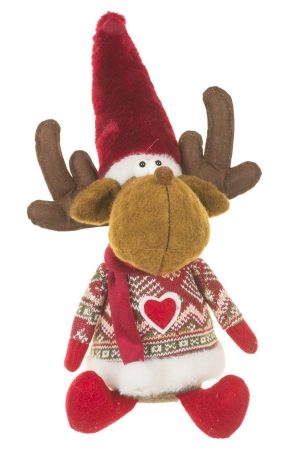 Sitting Burgundy Goofy Moose With Heart Sweater