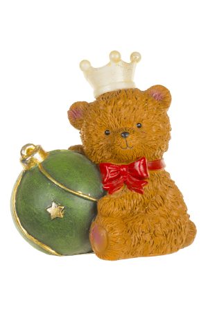 Sitting Brown LED King Teddy Bear Cradling Green Bauble