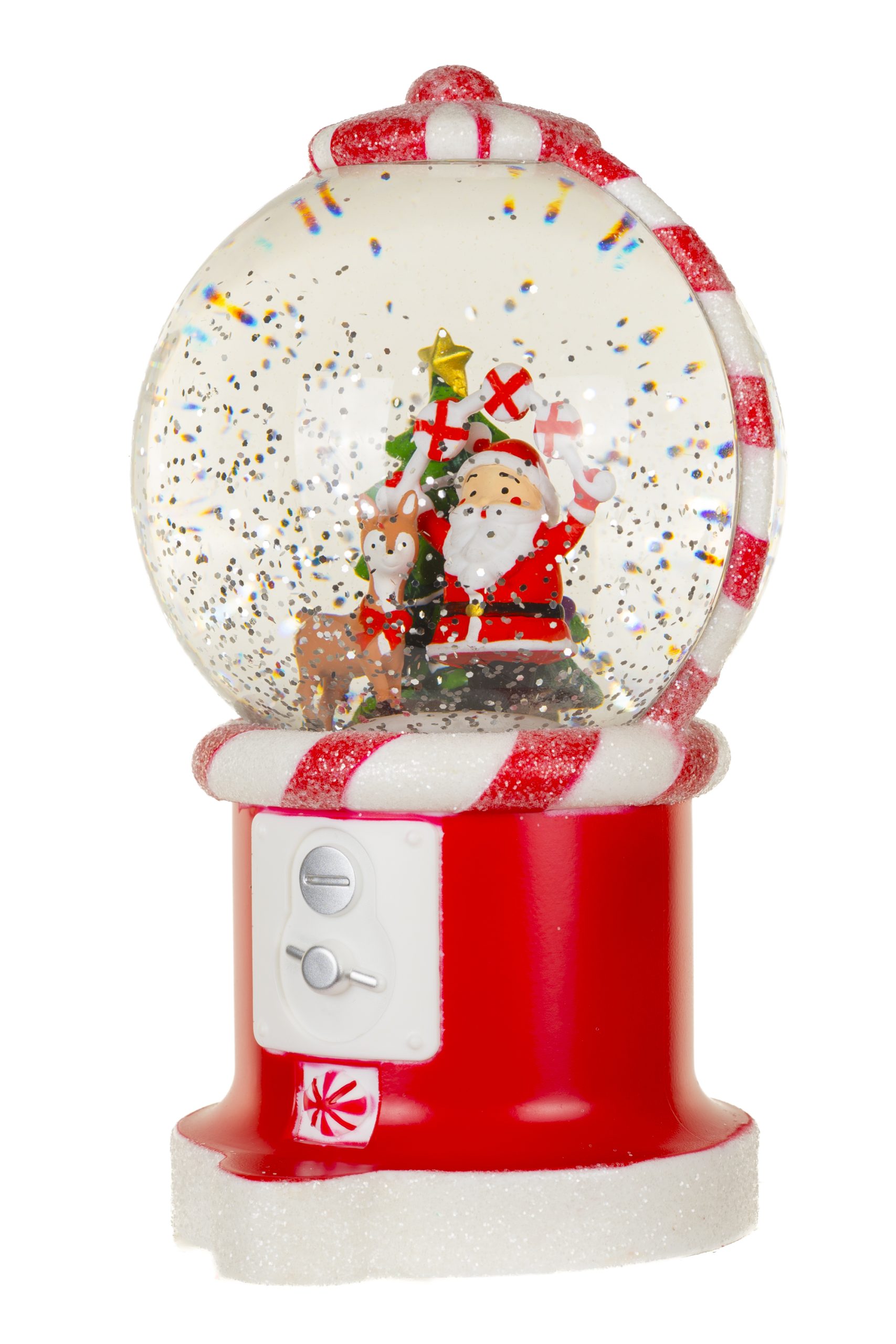 Musical Red Santa's Gumball Machine Snow Globe With Swirling Glitter - Image 2