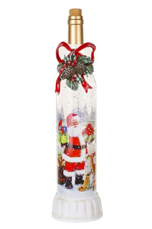 Musical Cream Champagne Bottle Snow Globe with Santa With Santa