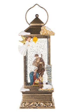 Musical Bronze Lantern Snow Globe with Nativity Scene With Nativity Scene