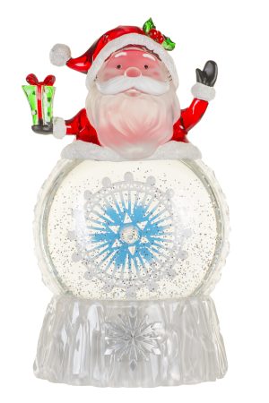 Musical White Santa Snow Globe with Spinning Ship's Helm With Spinning Ship'S Helm