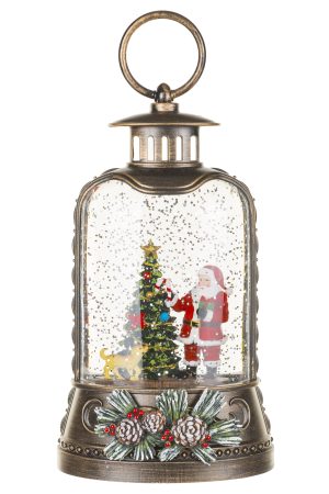 Musical Antique Brown Lantern Snow Globe with Papa and Baby Snowman With Papa And Baby Snowman