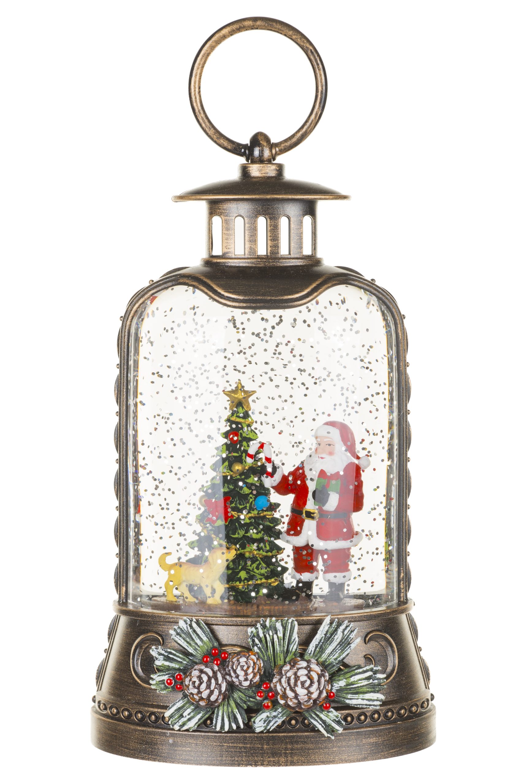 Musical Antique Brown Lantern Snow Globe with Papa and Baby Snowman With Papa And Baby Snowman