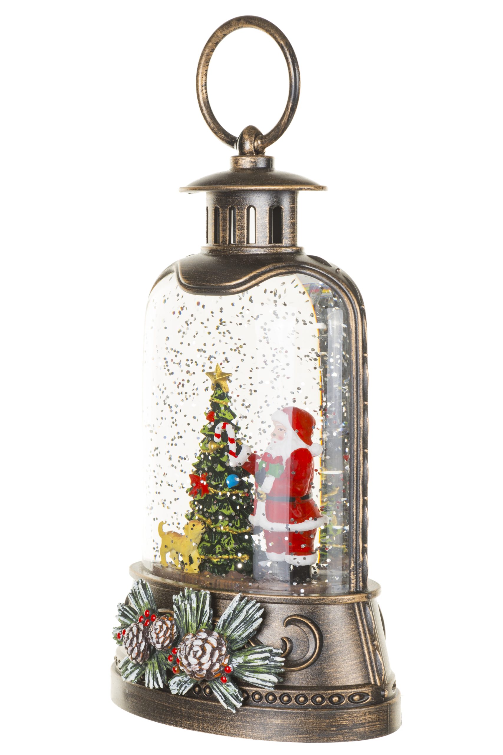 Musical Antique Brown Lantern Snow Globe with Papa and Baby Snowman With Papa And Baby Snowman - Image 2