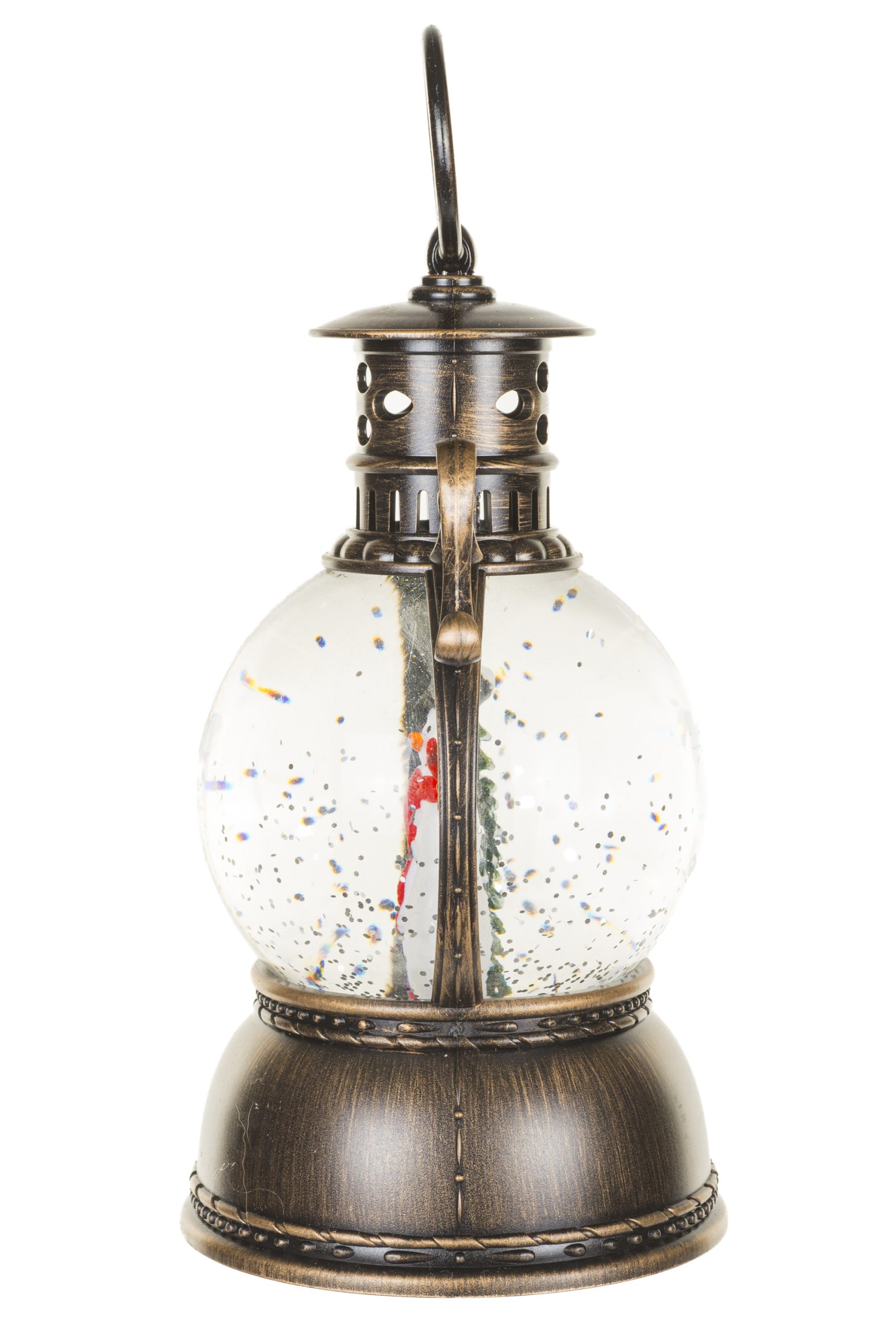 Musical Antique Brown Oil Lantern Snow Globe with Smiling Snowman With Smiling Snowman - Image 2