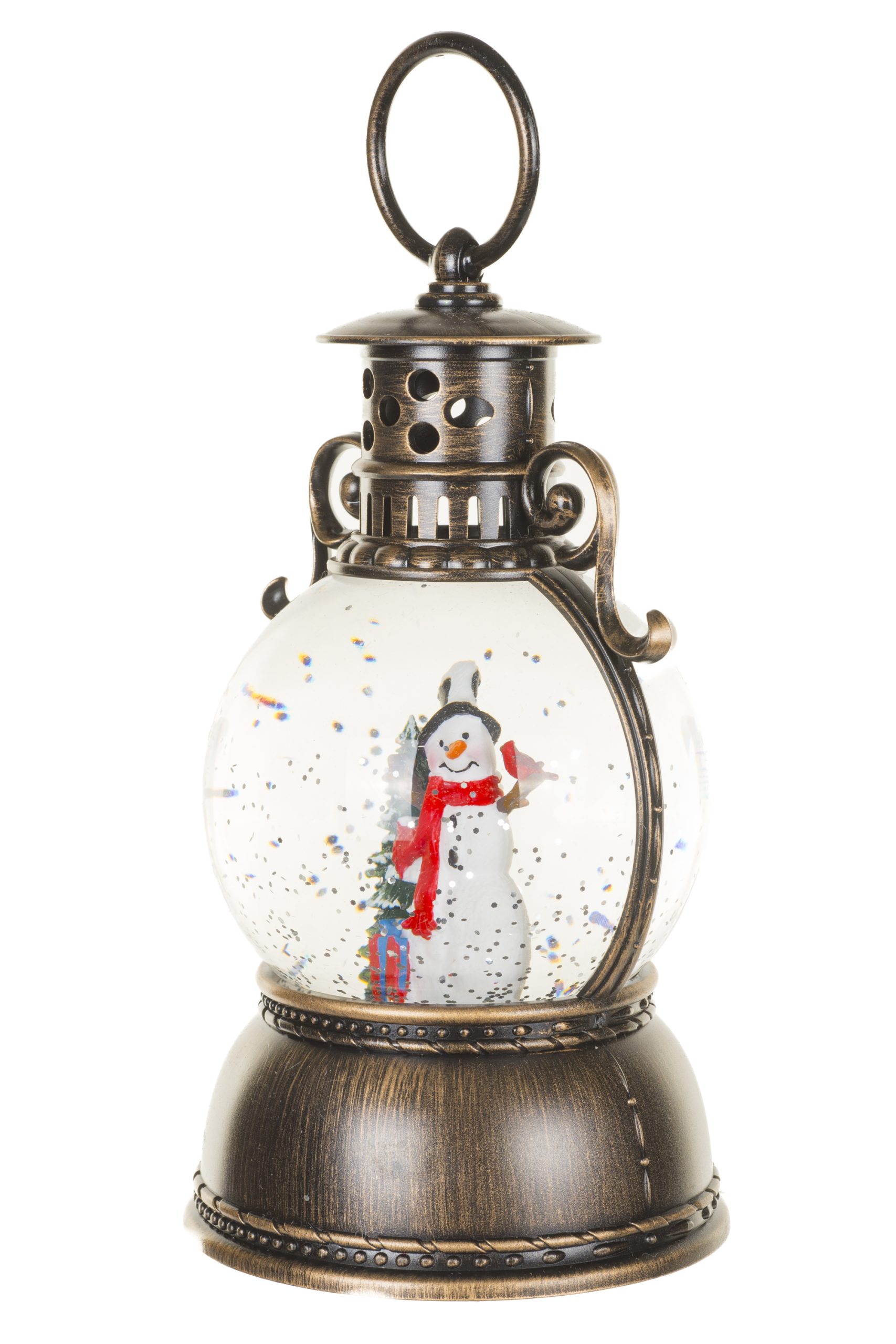 Musical Antique Brown Oil Lantern Snow Globe with Smiling Snowman With Smiling Snowman - Image 3
