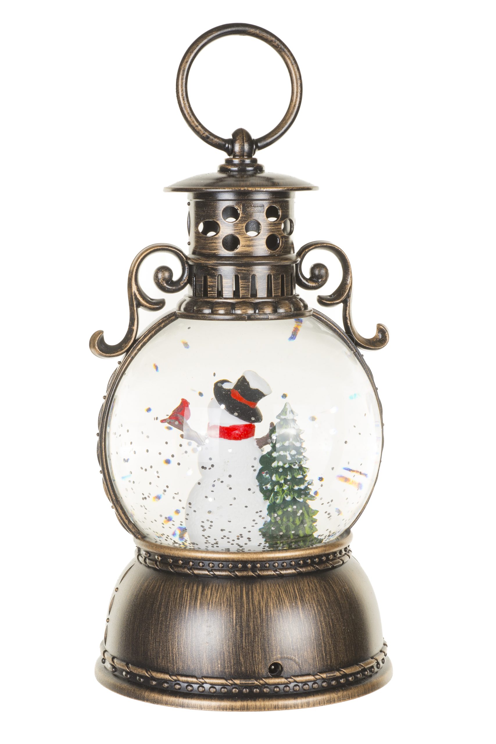 Musical Antique Brown Oil Lantern Snow Globe with Smiling Snowman With Smiling Snowman - Image 4