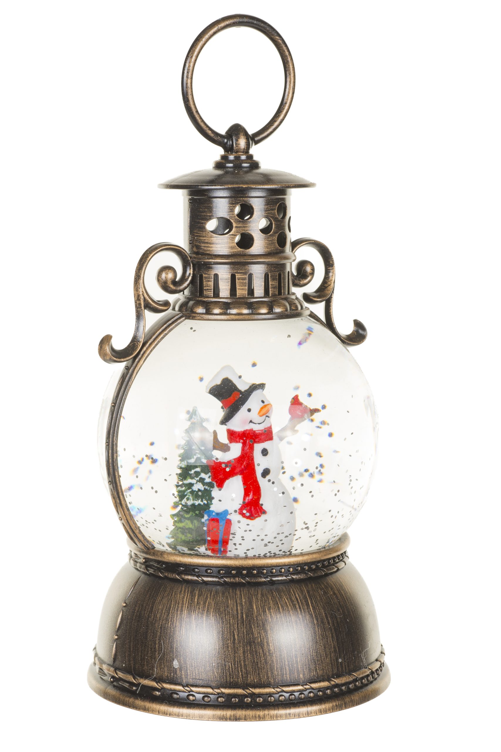 Musical Antique Brown Oil Lantern Snow Globe with Smiling Snowman With Smiling Snowman - Image 5