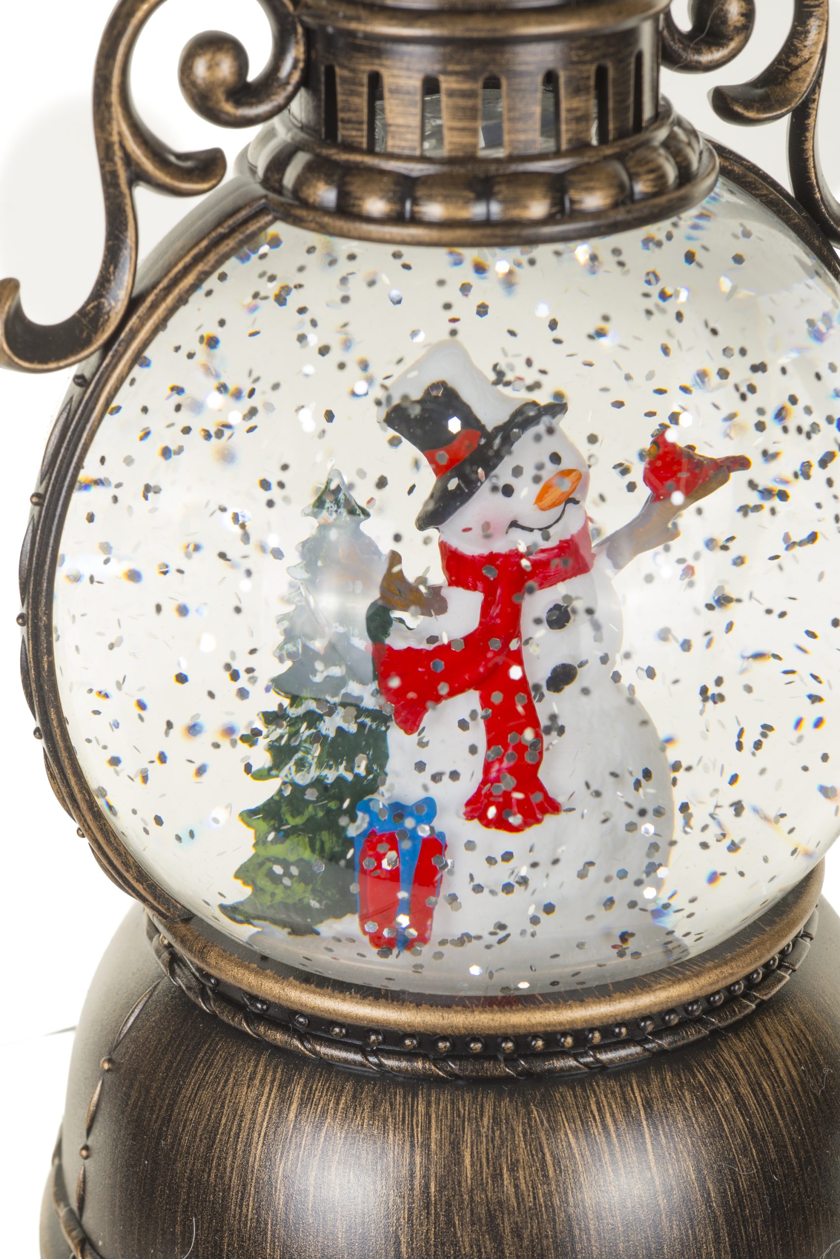 Musical Antique Brown Oil Lantern Snow Globe with Smiling Snowman With Smiling Snowman - Image 6