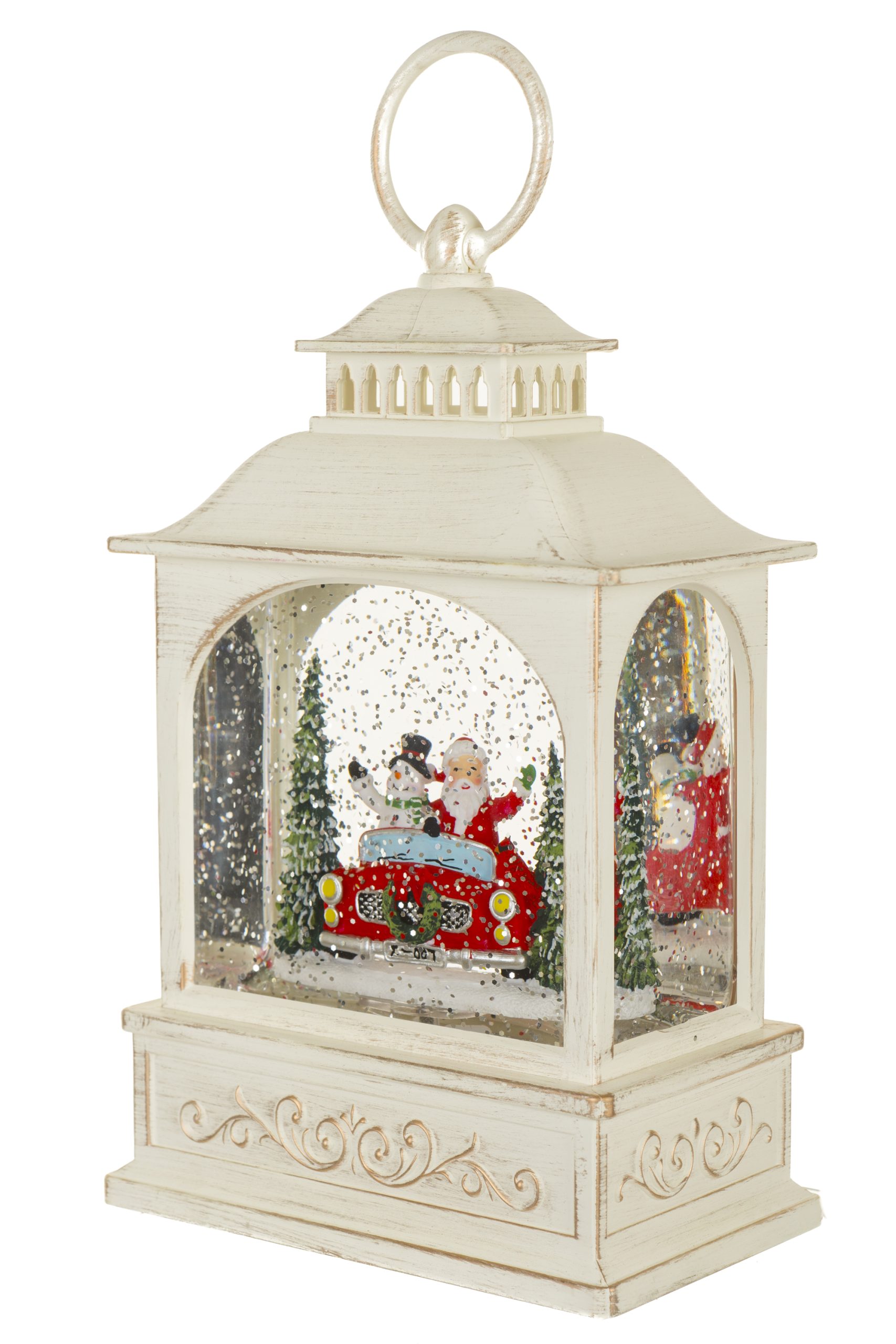 Musical Off-White Lantern Snow Globe with Santa's Sports Car With Santa'S Sports Car - Image 2