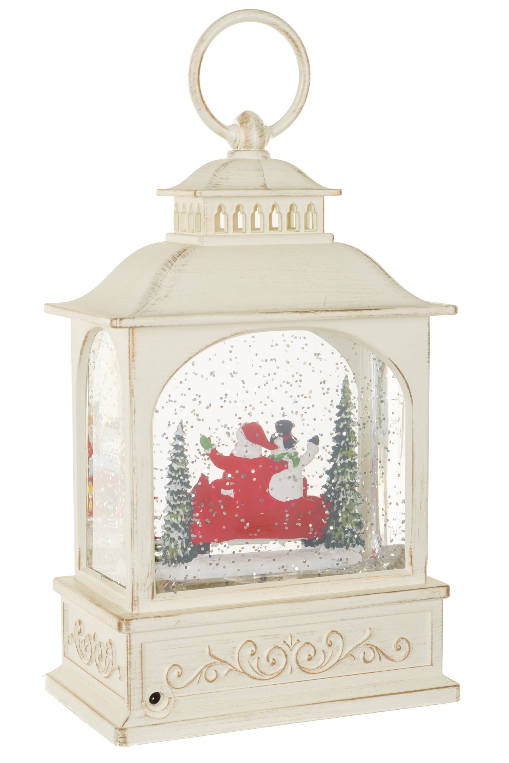 Musical Off-White Lantern Snow Globe with Santa's Sports Car With Santa'S Sports Car - Image 4
