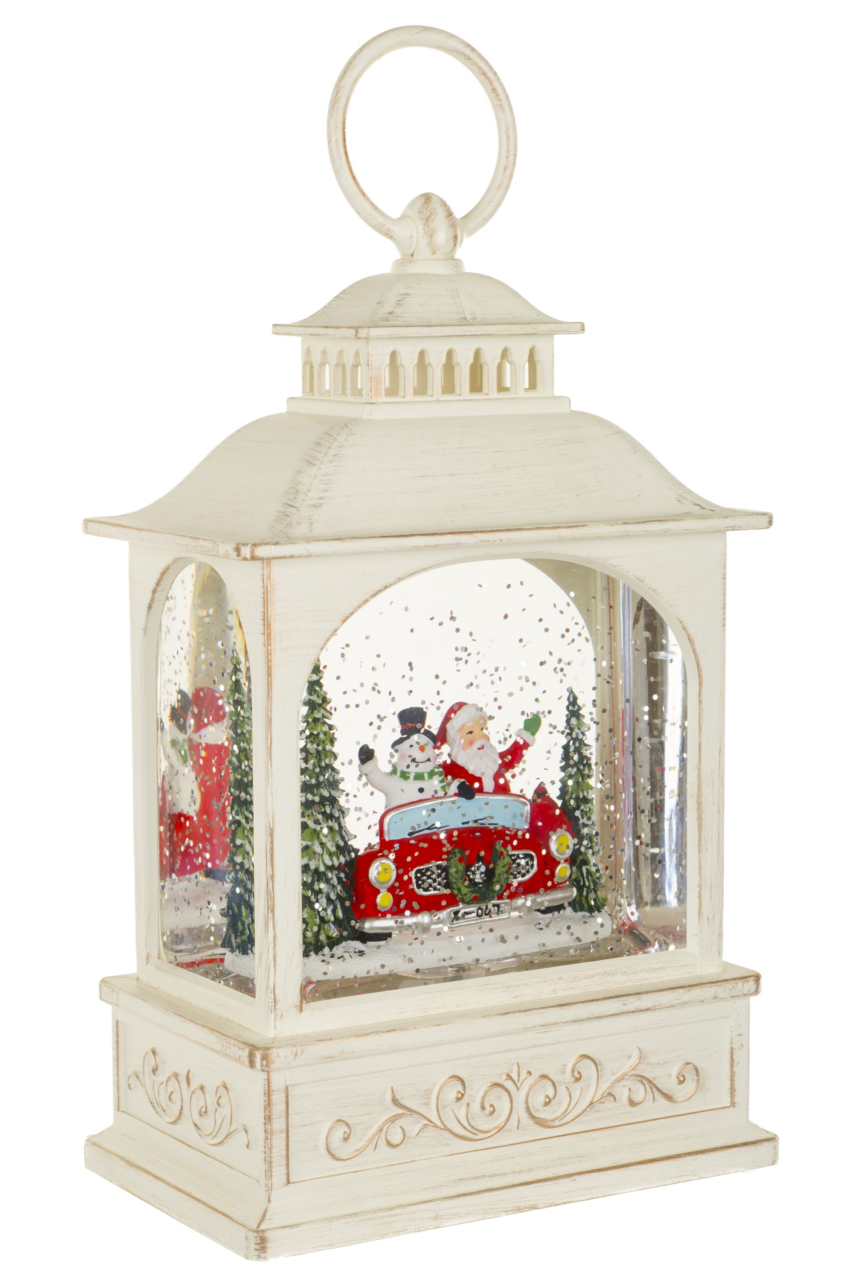 Musical Off-White Lantern Snow Globe with Santa's Sports Car With Santa'S Sports Car - Image 5