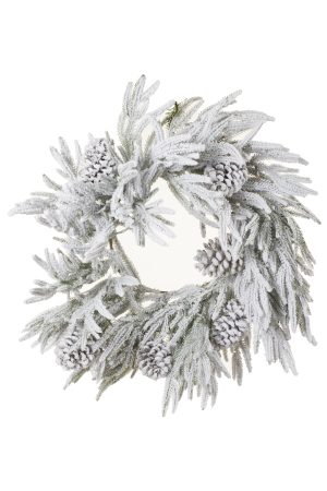 White LED Wreath With Pinecones