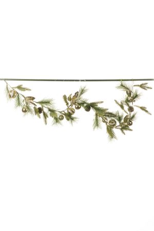 Green Green Pine Garland LED Garland With Gold /Champagne Decorations