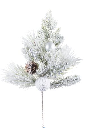 White Pine Tree Pick With Silver Baubles