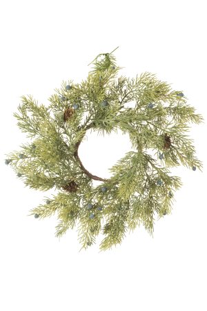 Hangable Green Cedar Candle Wreath With Pinecones