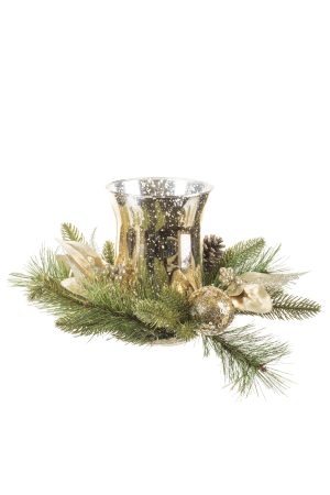 Gold Mixed Pine Candle Holder