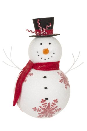 Oversized Red Two-Tiered Snowman Figurine Wearing Top Hat