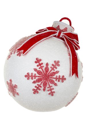 Oversized Hanging White Sparkly Bauble With Snowflake Design