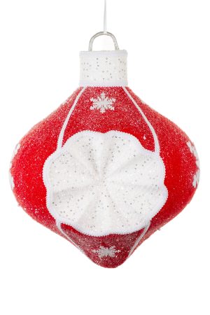 Oversized Red Onion-Style Ornament With Snowflake Design