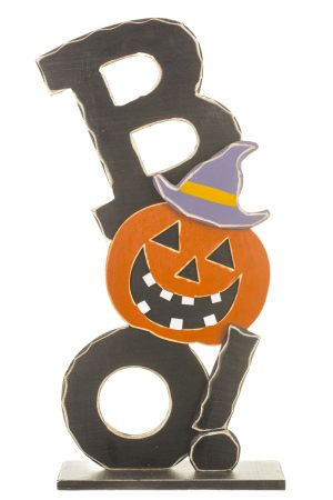Black "Boo!" Display Sign With Jack-O-Lantern