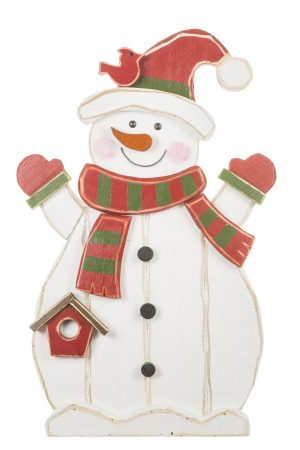 White Jovial Snowman Display Figure With Red Mitts