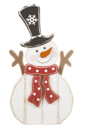 White Snowman Display Figure With Polka Dotted Scarf