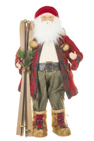 Red Duffle-Coat Santa With Skis