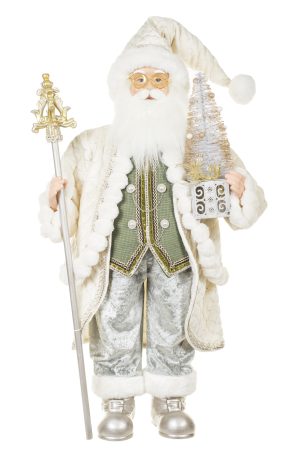 Cream Bedazzled Santa With Staff