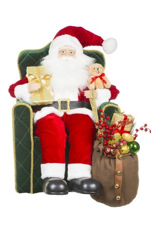 Red Armchair Santa With Gold Present