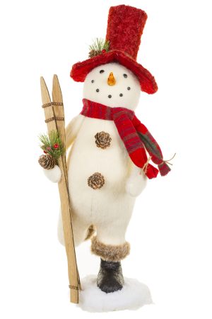 Red Ski Ready Snowman With Pinecone Buttons