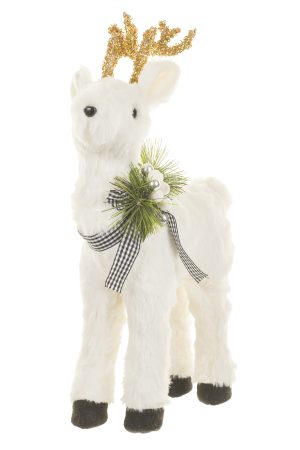 White Baby Deer With Gingham Ribbon