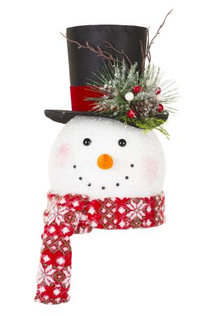 White Snowman Tree Topper With Scarf