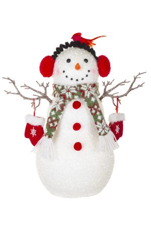 White Snowman With Cardinal Friend